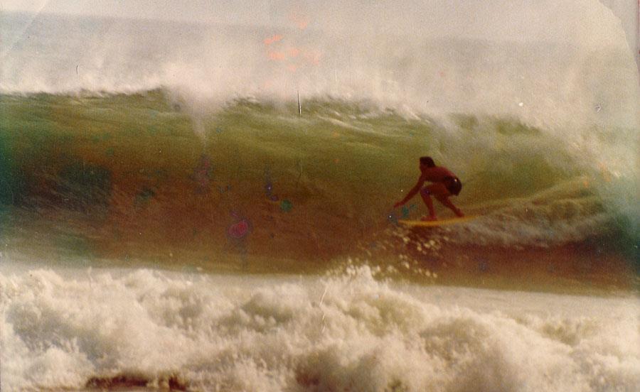 Dan surfing Legian beach breaks on his first trip to Bali in 1980
