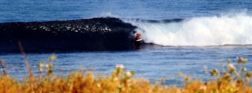 Dan surfing Periscopes, Sumbawa  in 1986