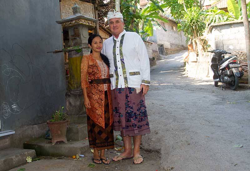 Dan and Sonja Howard getting ready to attend a friends Balinese wedding ceremony